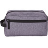 A grey toiletry pouch with a textured finish, featuring two zippered compartments and a side handle.