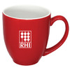 A red coffee mug with a glossy finish, featuring a logo on one side. Capacity of 440ml.