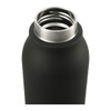A drink bottle in matte black with a silver metal opening and a metal loop for easy carrying.
