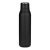 A drink bottle in matte black finish with a metal loop, featuring a logo on the surface. Capacity is 600ml.