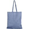 A recycled cotton twill tote bag in a light blue shade with long handles and a simple design. It features a logo.