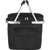 A black picnic cooler bag with a zippered top, featuring an aluminium handle and a front pocket.