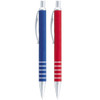 A set of two Kingston Click Ballpoint Pens, one blue and one red, featuring silver accents and branding.