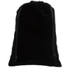 A black velvet drawstring bag with a smooth texture and two ties at the top.