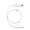 A white 5-in-1 charging cable with magnetic wrap and connectors for various devices, featuring a simple design.