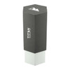 A drink bottle with a hexagonal design, featuring a dark grey upper section and a light grey base. Includes a logo.