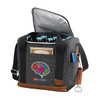 A drink bottle cooler bag in charcoal grey, featuring a design with multiple drink bottles inside and a logo.