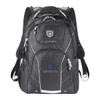 A black High Sierra Elite Fly-By 17" computer backpack with multiple compartments and a logo.