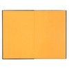 A journal with a black cover and bright yellow pages inside. It features a simple binding and no additional decor.