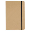 A plain brown journal with a black elastic band closure, featuring a simple design and soft cover.
