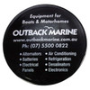 A black round coaster featuring a logo and text related to marine equipment and services.