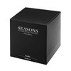 A black candle box featuring a minimalist design, labelled "Candle Sandalwood" with a logo.