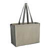 A large recycled cotton tote bag featuring a grey contrast side, with two long handles for easy carrying.