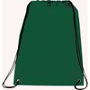 A green drawstring sportspack with black cords and eyelets, featuring a branding logo.