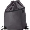 A dark grey drawstring sportspack with a zippered pocket and a brand logo. Ideal for carrying essentials.
