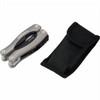A silver multi-tool with multiple functions and a black pouch for storage. It features a logo on the handle.