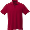 A red short sleeve polo shirt for men with a collar and an understated design. Features a logo.