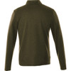 A men's quarter zip sweater in dark green with long sleeves, featuring a back view. It has a logo detail.