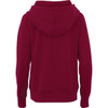 A red women's fleece hoody with a hood and a minimalist design, featuring a logo on the back.