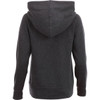 A dark grey women's fleece hoodie with a large hood and a simple design at the back.