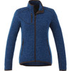A blue women's knit jacket with a zip front and two side pockets, featuring a small logo.