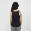 A women's sports tank top in black, featuring a simple sleeveless design and a smooth back.