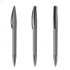A set of grey plastic pens with a shiny silver clip and tip. The pens have a sleek and modern design.