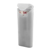 A white bandage case with a flip-top lid, designed to hold adhesive bandages securely inside.