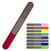 A collection of nail files in various colours, featuring a textured surface and a sleek design. One file is prominently red.