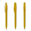A set of three transparent yellow plastic pens, featuring a clip and smooth barrel design.