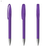 A plastic pen in vibrant purple, featuring a clip and a smooth pen tip. The pen has a simple design and a branding logo.