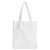 A white tote bag with two shoulder straps and a logo. The bag features a simple, plain design.