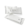 A pack of white anti-bacterial wet wipes, featuring an opening tab, with an additional unopened pack beside it.