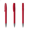 A set of three red metal pens with silver accents and clips, featuring a sleek design and smooth finish.