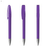 A set of purple plastic pens with silver tips, featuring clips on the tops. Each pen is displayed from different angles.