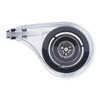 A clear correction tape dispenser with a black reel inside, designed for precise application.