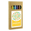 A set of six twist crayons in various colours, packaged in a cardboard box with a logo and playful design.