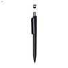 A black plastic pen with a sleek design and a silver clip, featuring a logo.
