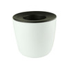 A mini desk plant pot featuring a sleek white exterior and a black lid. It has a simple, modern design.