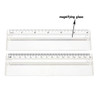 A transparent 15cm ruler featuring a magnifying glass, with clear measurement markings in centimetres and inches.