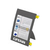 A grey wall calendar with yellow clips, displaying months and dates in a structured layout. Features a logo.