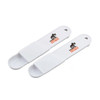 Two white measuring scoops, featuring a logo, designed for tea and coffee accessories.