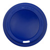 A drink lid in blue, designed for a reusable coffee cup, featuring an opening and a small hole.