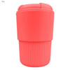A drink bottle in a bright pink colour with a ribbed design and a secure lid. Features a logo on the side.