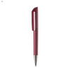 A plastic pen in a deep red colour with a sleek design and silver accents, featuring a branding logo.