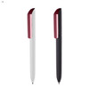 Two plastic pens, one white with a maroon clip and the other black with a maroon clip. Both have a sleek design.