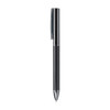 A grey-lead pencil with a sleek black carbon design and a metallic clip, featuring a minimalistic logo.