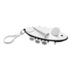 A golf accessory featuring a white and black design with multiple golf tees and a clip attachment.