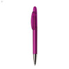 A plastic pen in vibrant purple with a silver tip and a clip for attachment. The pen features a logo.