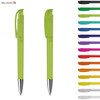 A bright lime green plastic pen with a silver tip and matching cap, alongside a variety of coloured pen options.